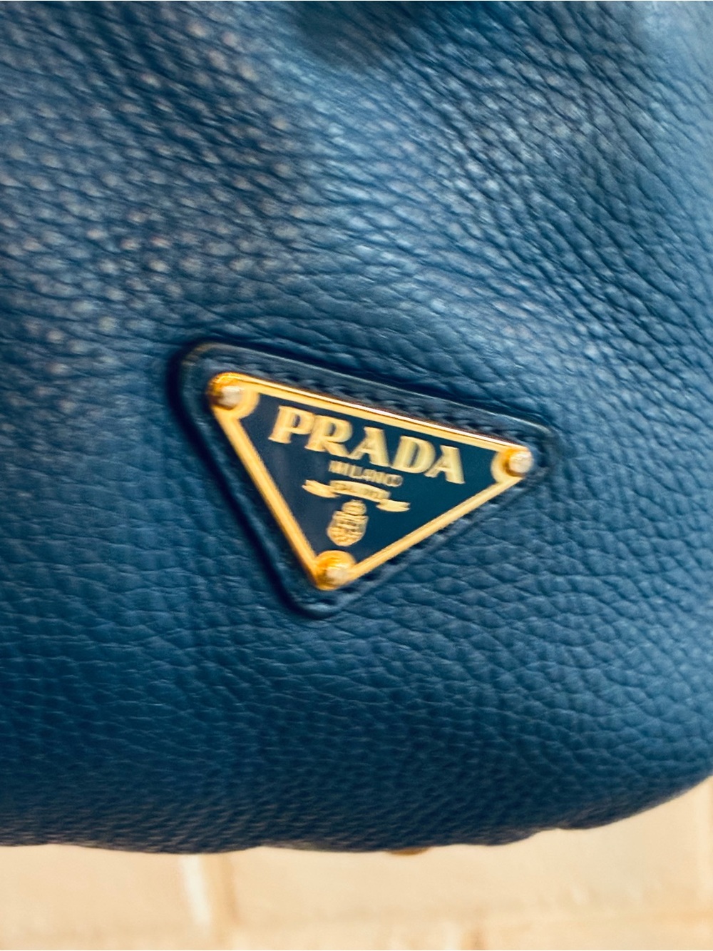 💙 PRADA Vitello Daino Bauletto Satchel Crossbody Bag Blue Very Chic EUC - Picture 10 of 17